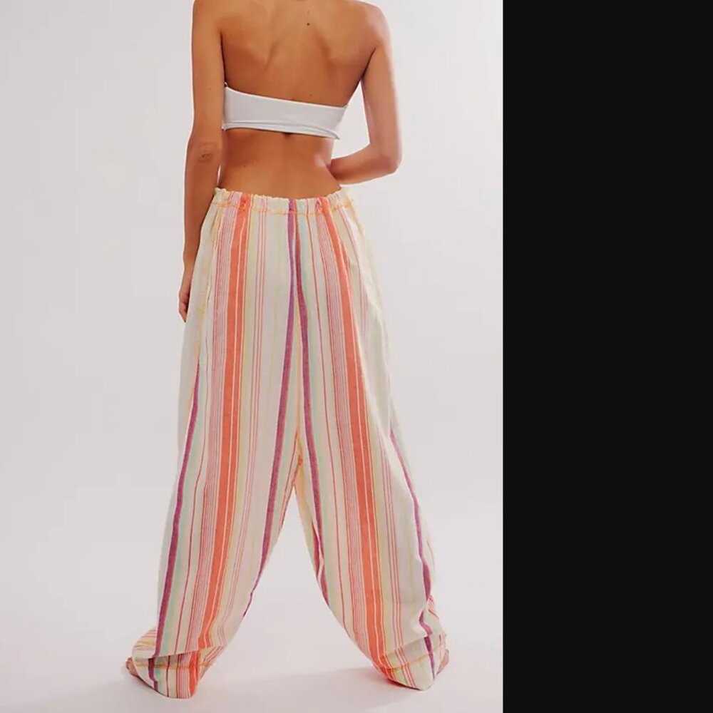 Striped Lightweight Harem Jumpsuit — Cream with Pink & Orange Stripes - Picture 3 of 8